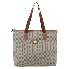 GUCCI GG Plus Supreme Web Sherry Line Tote Bag PVC Beige Gold Auth 160582 - 0
