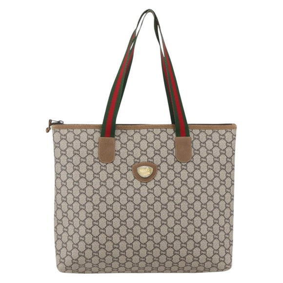 GUCCI GG Plus Supreme Web Sherry Line Tote Bag PVC Beige Gold Auth 160582