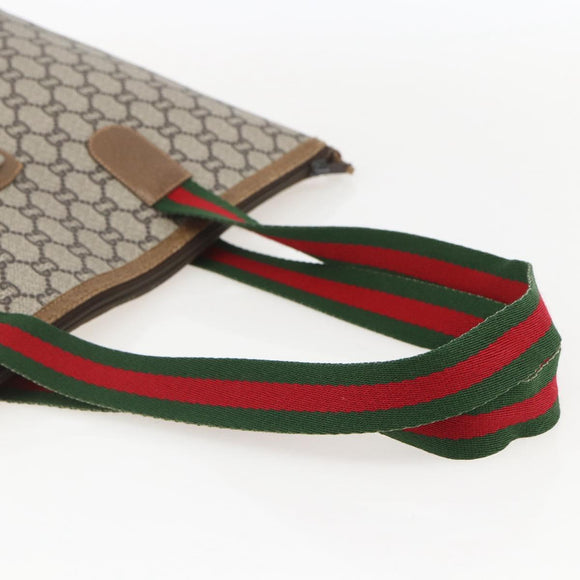 GUCCI GG Plus Supreme Web Sherry Line Tote Bag PVC Beige Gold Auth 160582