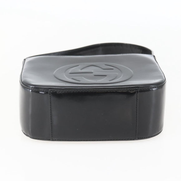 GUCCI Hand Bag Enamel Black Silver 007 0249 Auth 160583