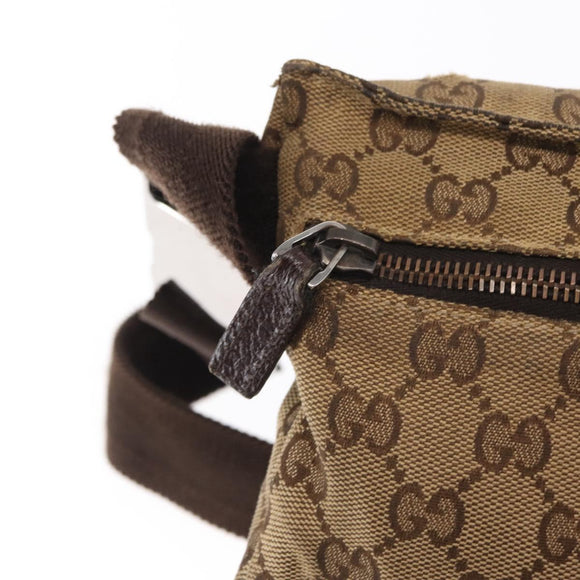 GUCCI GG Canvas Waist bag Beige Silver 28566 Auth 160590