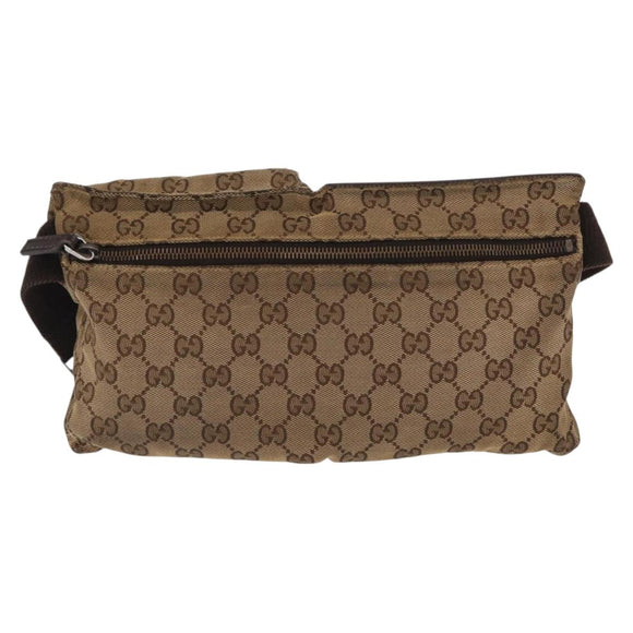GUCCI GG Canvas Waist bag Beige Silver 28566 Auth 160590