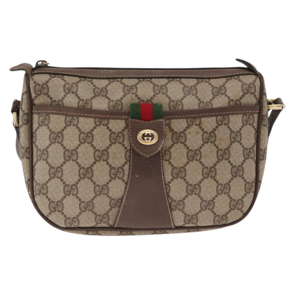 GUCCI GG Supreme Web Sherry Line Bag PVC Beige Gold 001 904 2032 Auth 160592