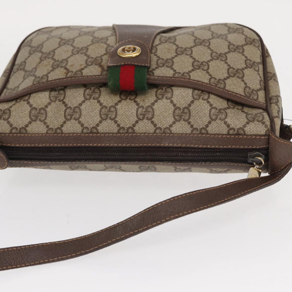GUCCI GG Supreme Web Sherry Line Bag PVC Beige Gold 001 904 2032 Auth 160592
