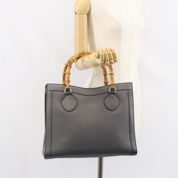 GUCCI Bamboo Tote Bag Leather Gray Auth 160598