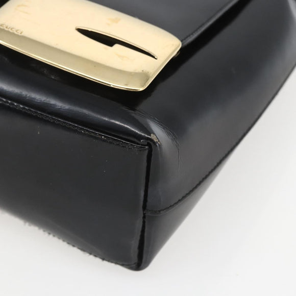 GUCCI Tote Bag Enamel Black Gold Auth 160601