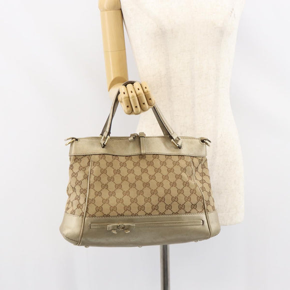 GUCCI GG Canvas Hand Bag Beige Gold 269894 Auth 160609