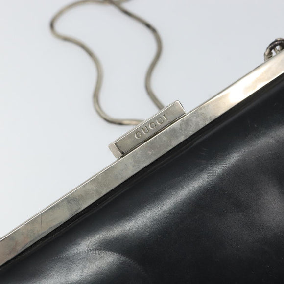 GUCCI Chain Shoulder Bag Leather Black Silver Auth 160616