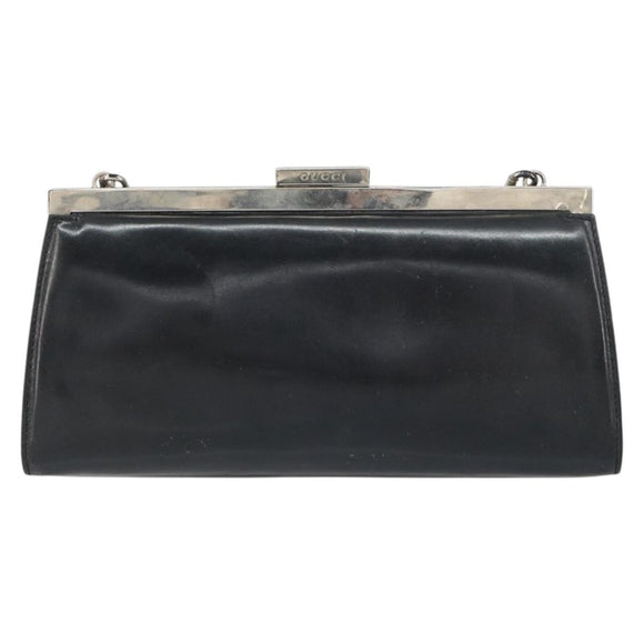 GUCCI Chain Shoulder Bag Leather Black Silver Auth 160616