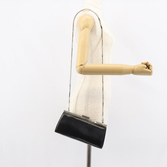 GUCCI Chain Shoulder Bag Leather Black Silver Auth 160616