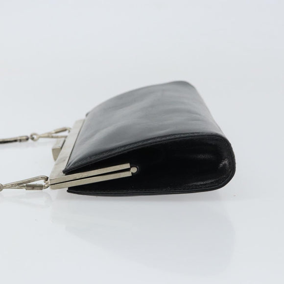 GUCCI Chain Shoulder Bag Leather Black Silver Auth 160616