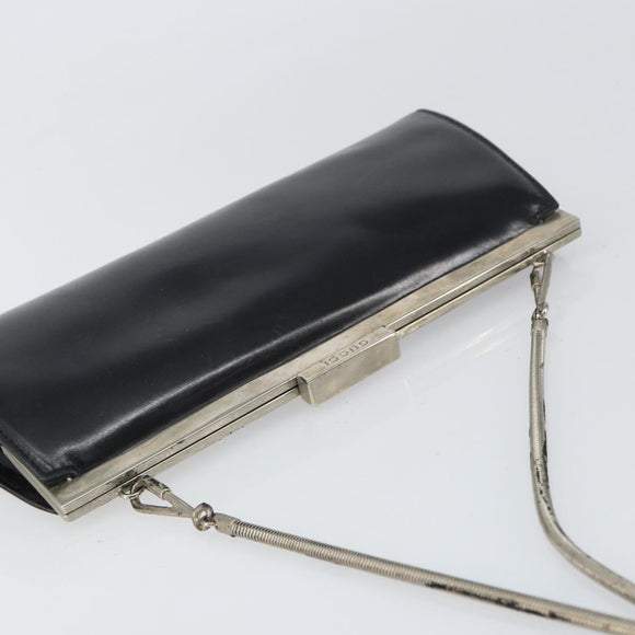 GUCCI Chain Shoulder Bag Leather Black Silver Auth 160616