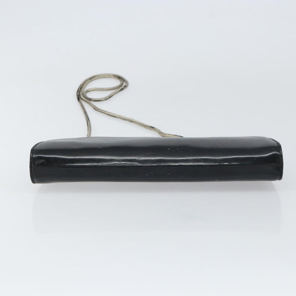 GUCCI Chain Shoulder Bag Leather Black Silver Auth 160616