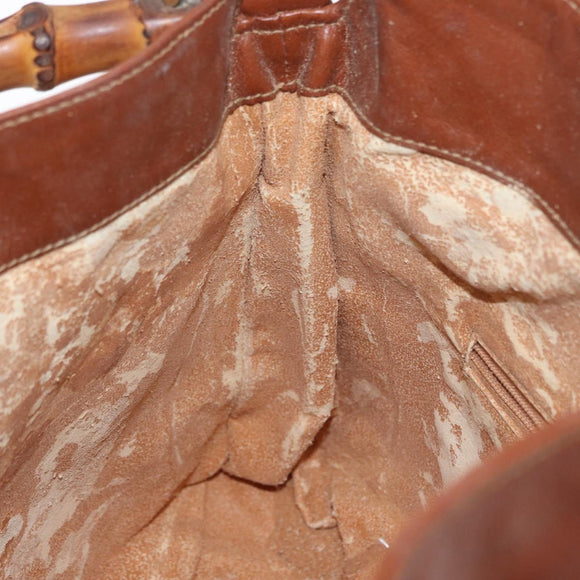 GUCCI Bamboo Hand Bag Leather Brown Gold 001 1638 Auth 160617