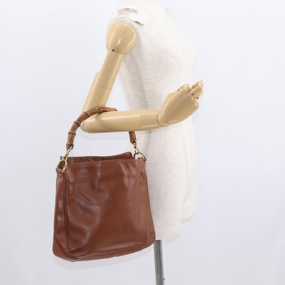 GUCCI Bamboo Hand Bag Leather Brown Gold 001 1638 Auth 160617