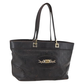 GUCCI GG Canvas Guccissima Tote Bag Leather Brown Gold 145993 Auth 160621