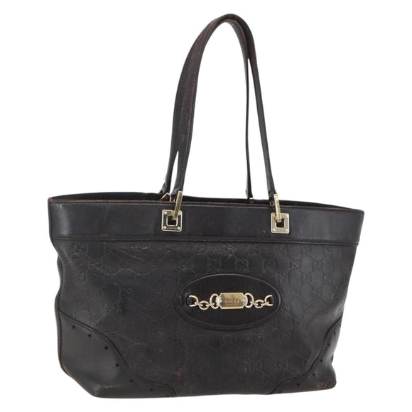 GUCCI GG Canvas Guccissima Tote Bag Leather Brown Gold 145993 Auth 160621