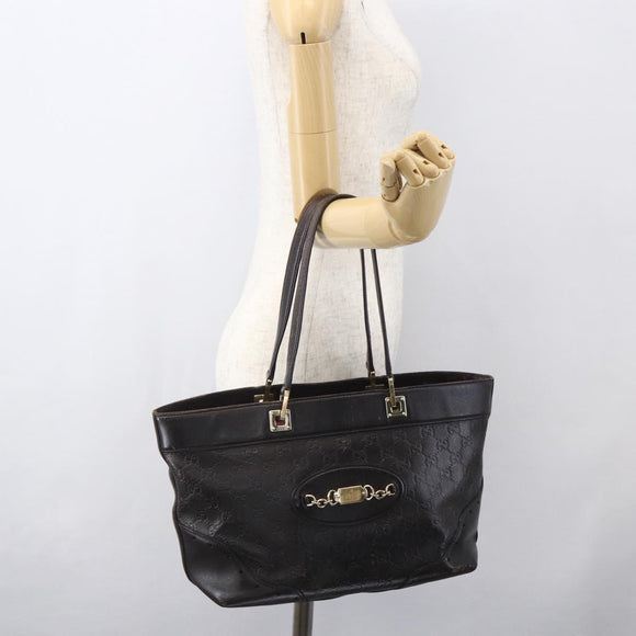 GUCCI GG Canvas Guccissima Tote Bag Leather Brown Gold 145993 Auth 160621