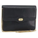 Christian Dior Chain Shoulder Bag Leather Black Gold Auth 160675-1