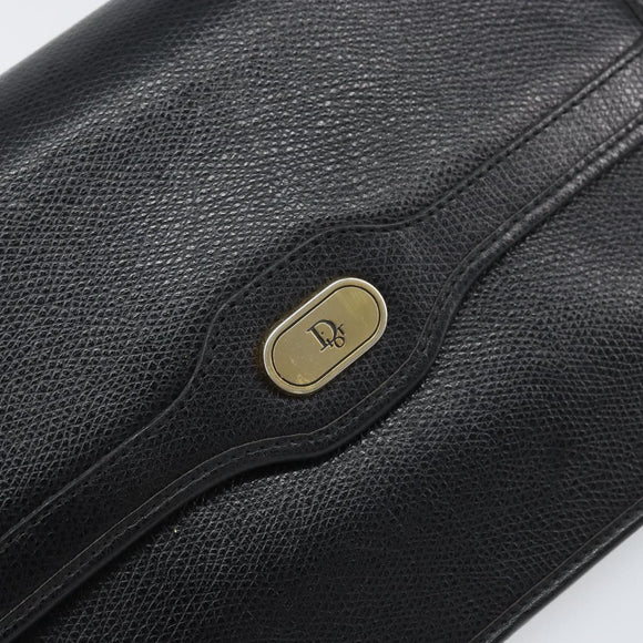 Christian Dior Chain Shoulder Bag Leather Black Gold Auth 160675