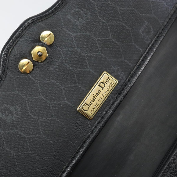 Christian Dior Chain Shoulder Bag Leather Black Gold Auth 160675