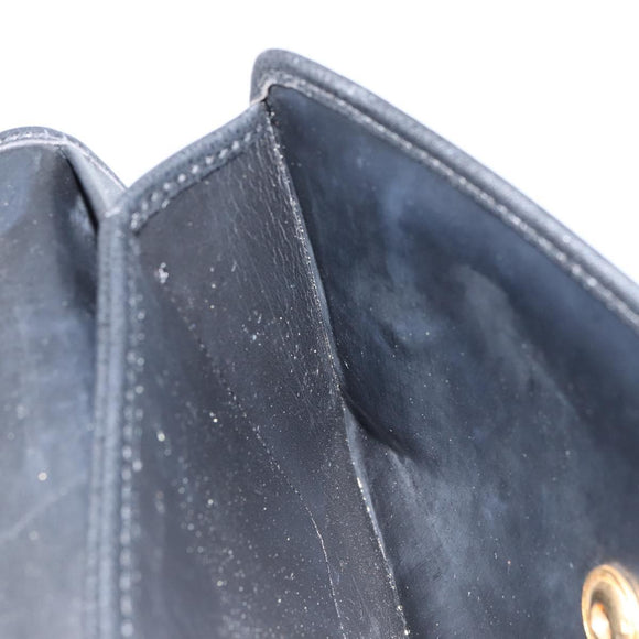 Christian Dior Chain Shoulder Bag Leather Black Gold Auth 160675