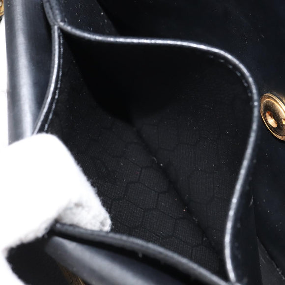 Christian Dior Chain Shoulder Bag Leather Black Gold Auth 160675