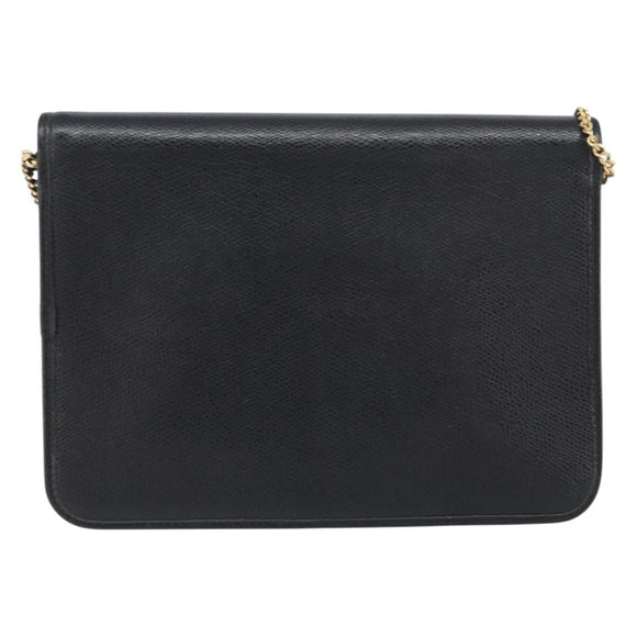 Christian Dior Chain Shoulder Bag Leather Black Gold Auth 160675