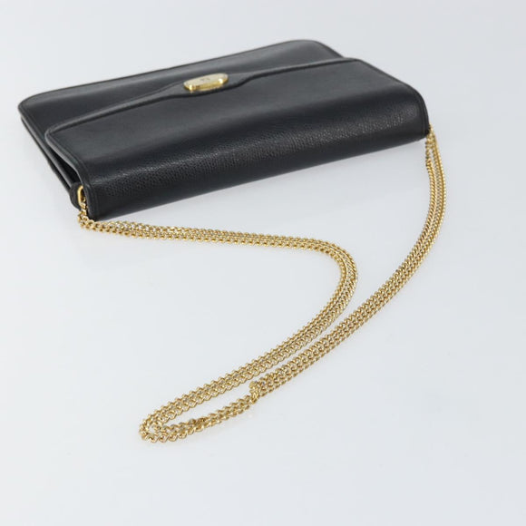 Christian Dior Chain Shoulder Bag Leather Black Gold Auth 160675