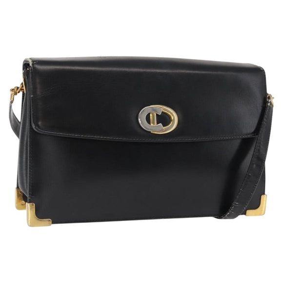 Christian Dior Shoulder Bag Leather Black Gold Auth 160676