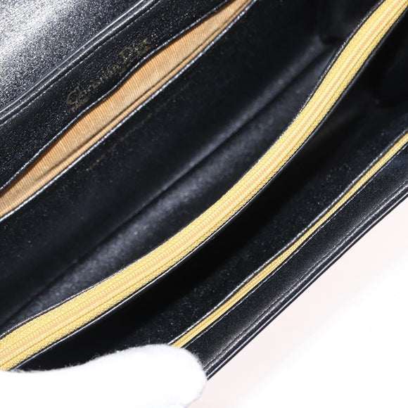 Christian Dior Shoulder Bag Leather Black Gold Auth 160676
