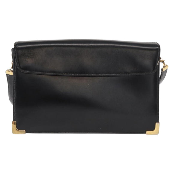 Christian Dior Shoulder Bag Leather Black Gold Auth 160676