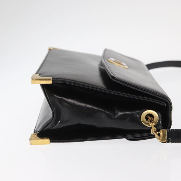 Christian Dior Shoulder Bag Leather Black Gold Auth 160676