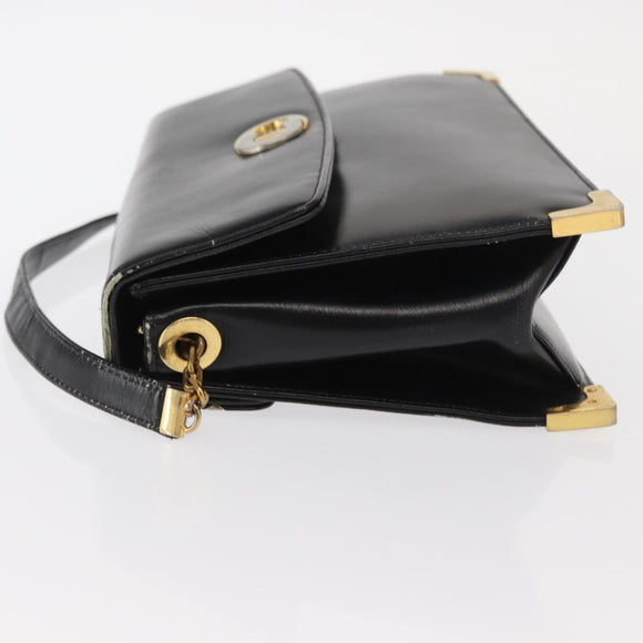 Christian Dior Shoulder Bag Leather Black Gold Auth 160676