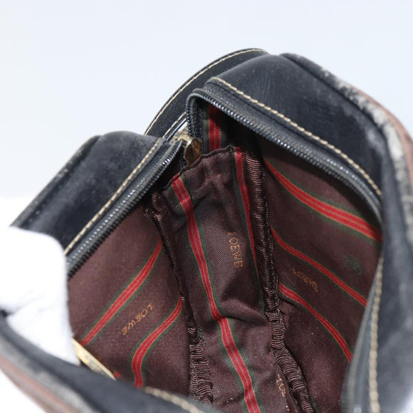 LOEWE Shoulder Bag Leather Black Gold Auth 160679