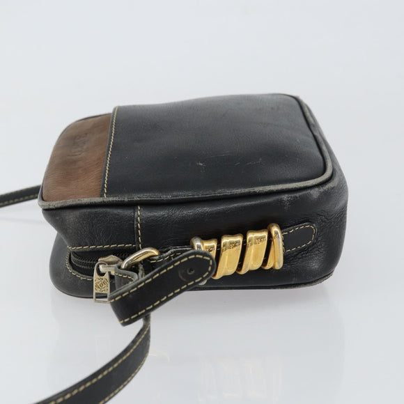 LOEWE Shoulder Bag Leather Black Gold Auth 160679