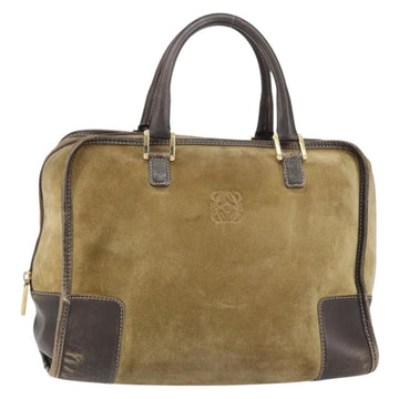 LOEWE anagram Amazona 30 Hand Bag Suede Beige Gold Auth 160680