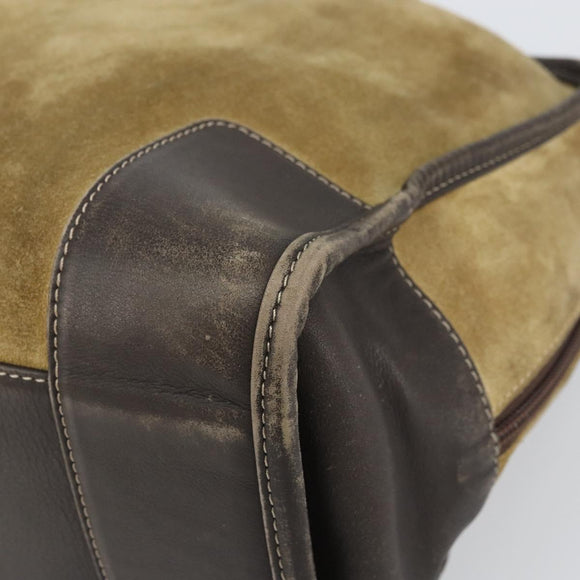 LOEWE anagram Amazona 30 Hand Bag Suede Beige Gold Auth 160680