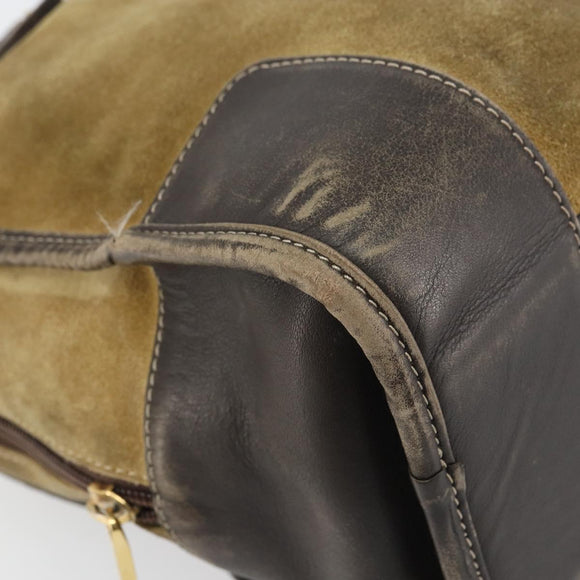 LOEWE anagram Amazona 30 Hand Bag Suede Beige Gold Auth 160680