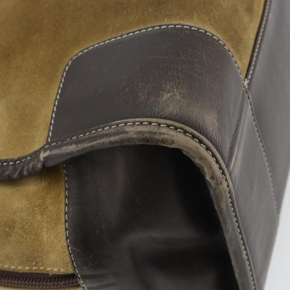 LOEWE anagram Amazona 30 Hand Bag Suede Beige Gold Auth 160680