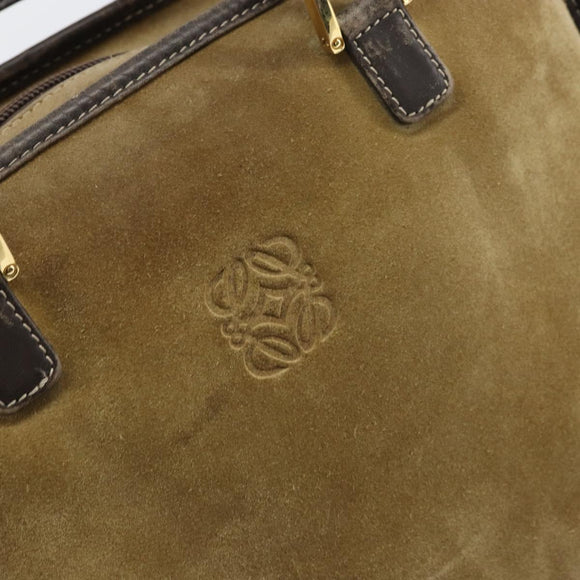 LOEWE anagram Amazona 30 Hand Bag Suede Beige Gold Auth 160680
