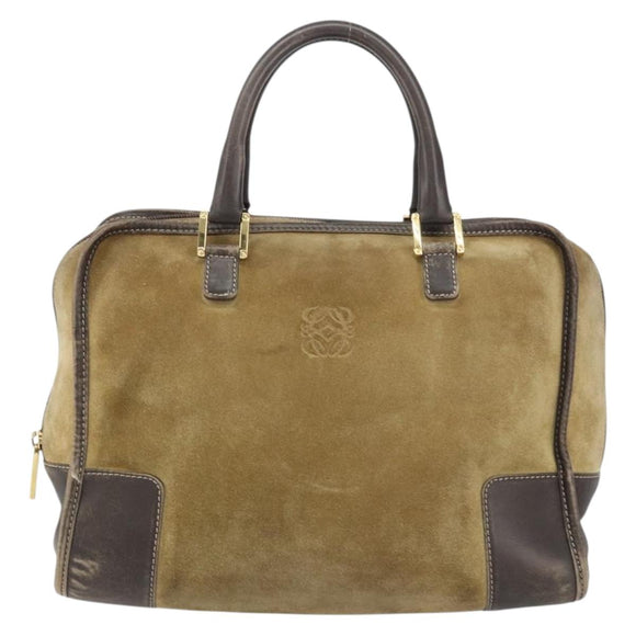 LOEWE anagram Amazona 30 Hand Bag Suede Beige Gold Auth 160680