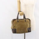 LOEWE anagram Amazona 30 Hand Bag Suede Beige Gold Auth 160680-22