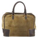 LOEWE anagram Amazona 30 Hand Bag Suede Beige Gold Auth 160680-2