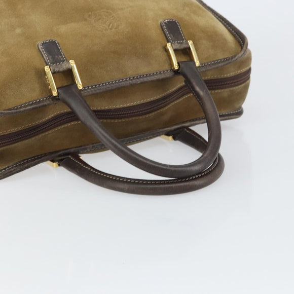 LOEWE anagram Amazona 30 Hand Bag Suede Beige Gold Auth 160680