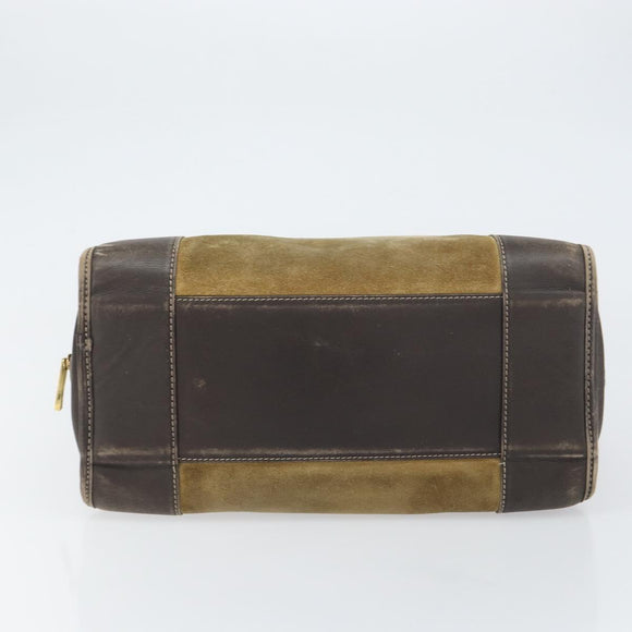 LOEWE anagram Amazona 30 Hand Bag Suede Beige Gold Auth 160680