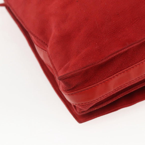 LOEWE Shoulder Bag Suede Red Gold Auth 160681