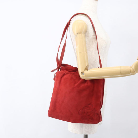 LOEWE Shoulder Bag Suede Red Gold Auth 160681