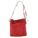 LOEWE Shoulder Bag Suede Red Gold Auth 160681-2