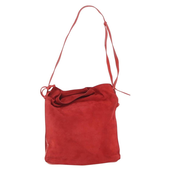 LOEWE Shoulder Bag Suede Red Gold Auth 160681